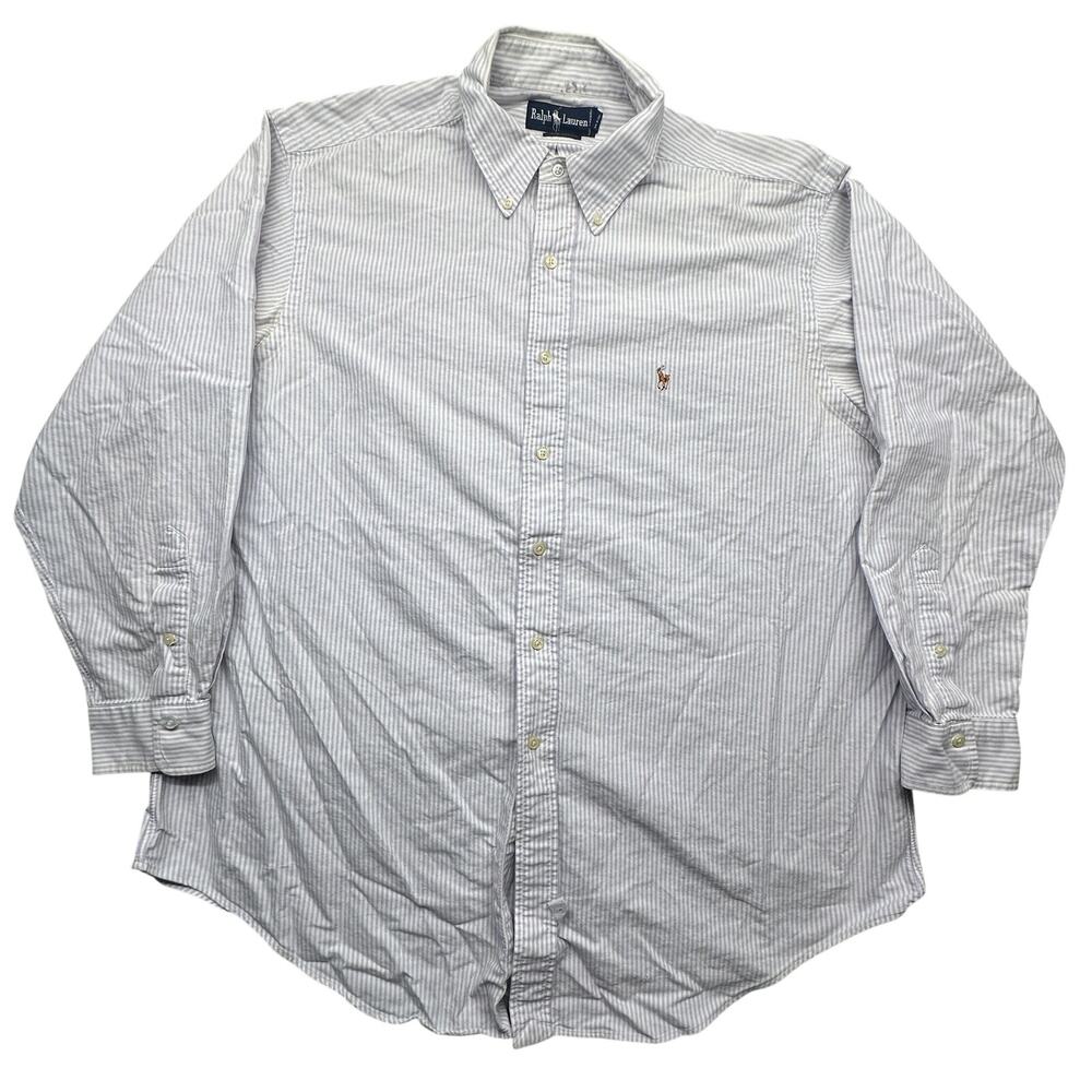 Polo Ralph Lauren Long Sleeve Button Down Shirt Mens XXL 17.5 34 Purple Striped